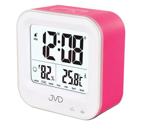 Budzik akumulatorowy JVD SB9909.2 z termometrem i higrometrem