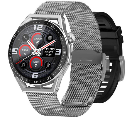 SmartWatch Rubicon RNCE88 srebrna koperta, czarny silikonowy pasek, srebrna bransoleta BT Call