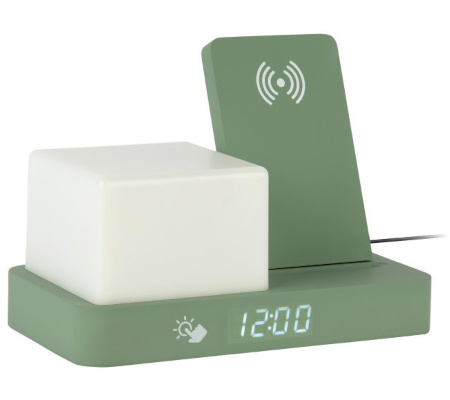 Budzik zegar ładowarka lampka Karlsson KA6079GR drewniany LED 21x15 cm
