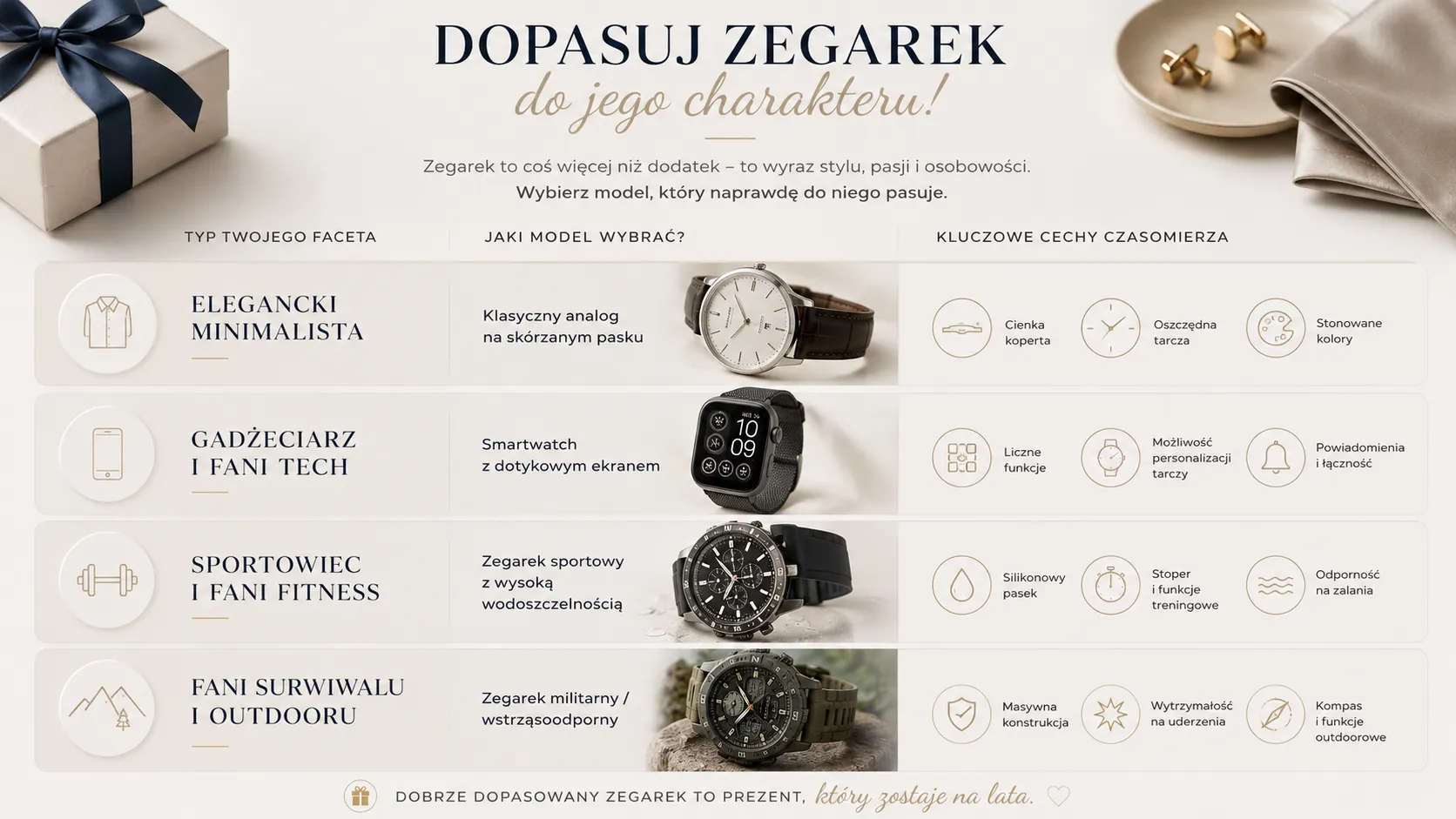 Dopasuj zegarek do jego charakteru!