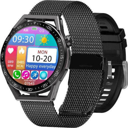 SmartWatch Rubicon RNCE88 czarna koperta, czarny silikonowy pasek, czarna bransoleta BT Call
