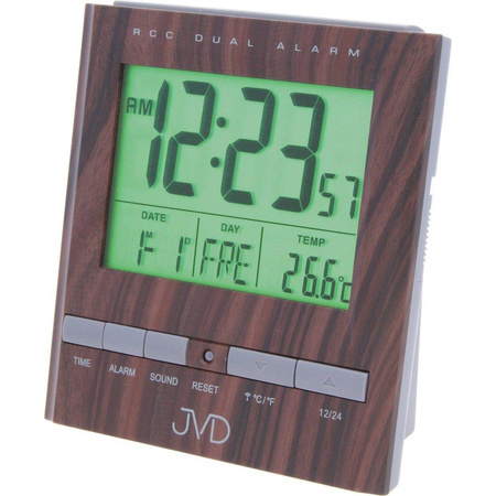 Budzik JVD RB92.3 Termometr, dwa alarmy, DCF77
