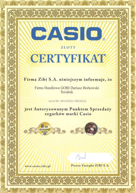 Casio Certyfikat